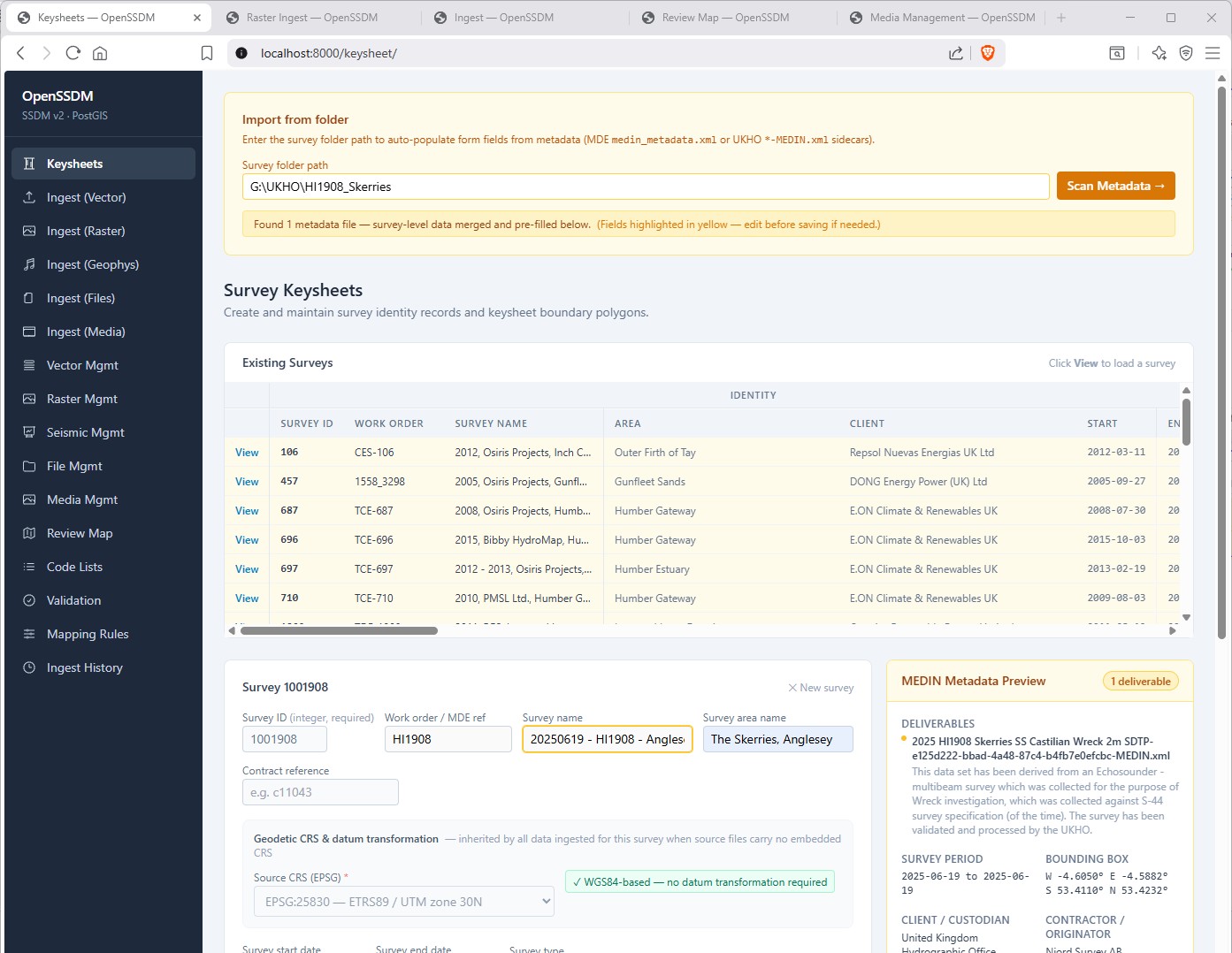 Keysheets interface screenshot