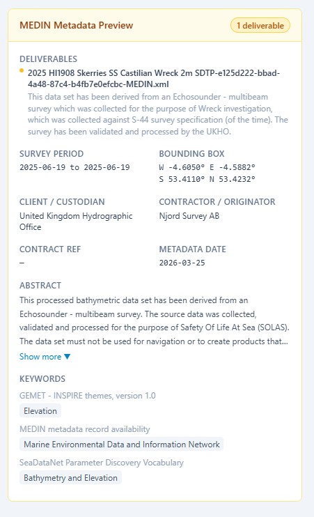 MEDIN metadata integration screenshot
