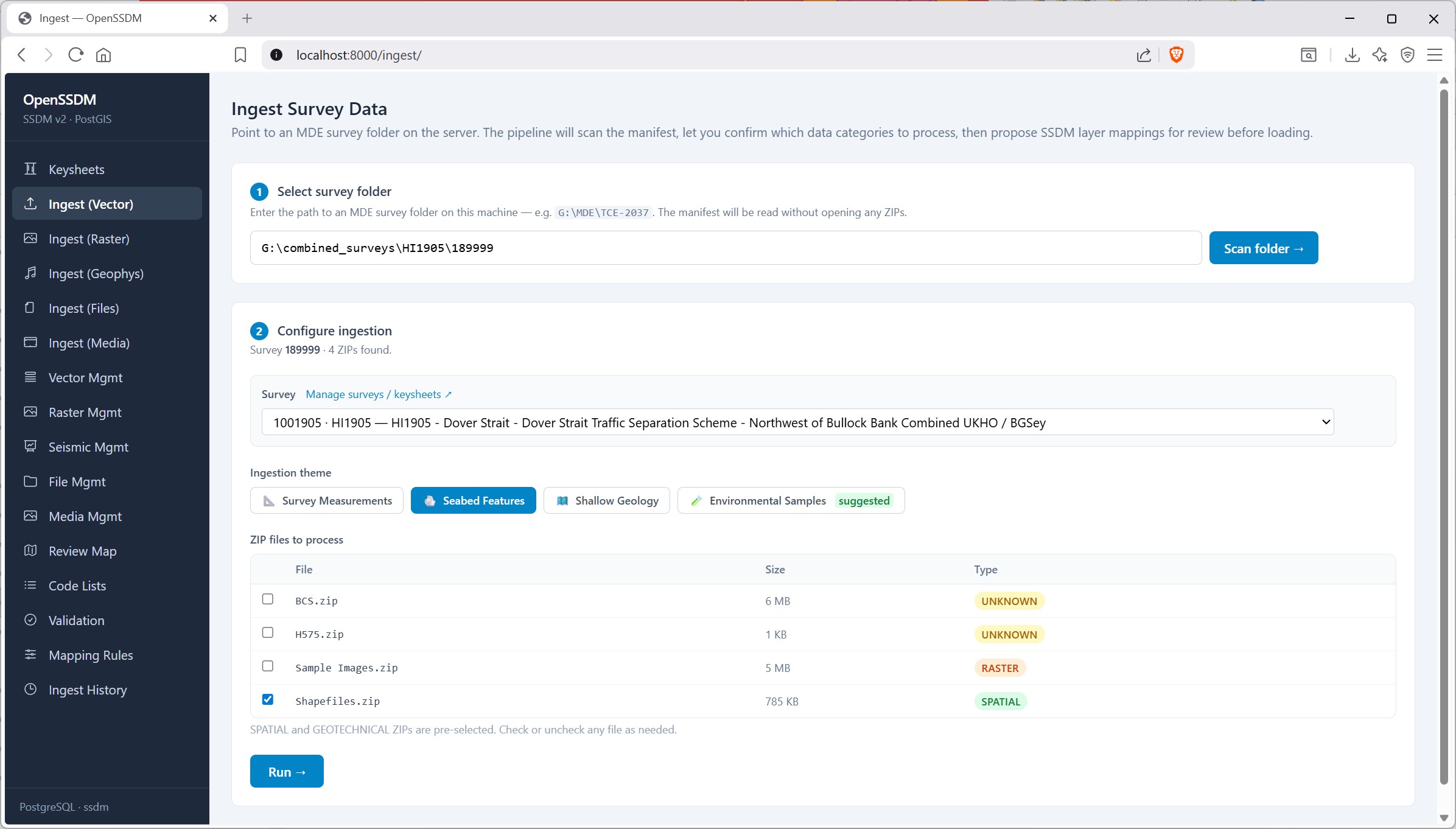 Ingest (Vector) interface screenshot